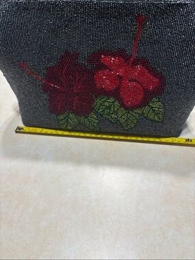 Beaded Floral Clutch with Red Hibiscus Motif